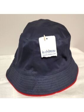 Le Chateau Y2K Bucket Hat Canvas Fabric Festival Lightweight Navy Blue Red Rare
